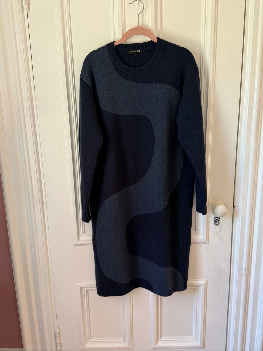 Women’s Uniqlo x Marimekko Navy Blue Long Sleeve Wool Knit Dress Size Small